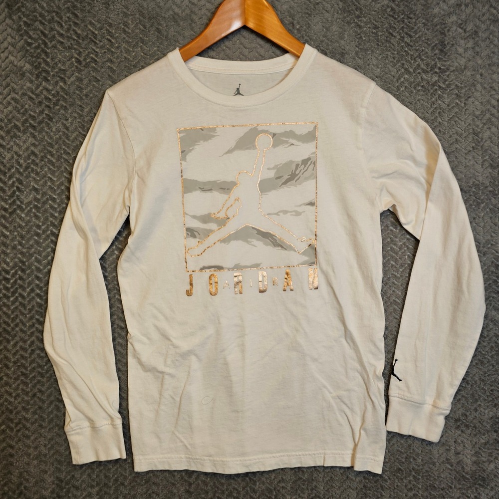 Jordan‎ Boys XL White Long Sleeve Jumpman Camo Rose Gold Foil Graphic T-Shirt